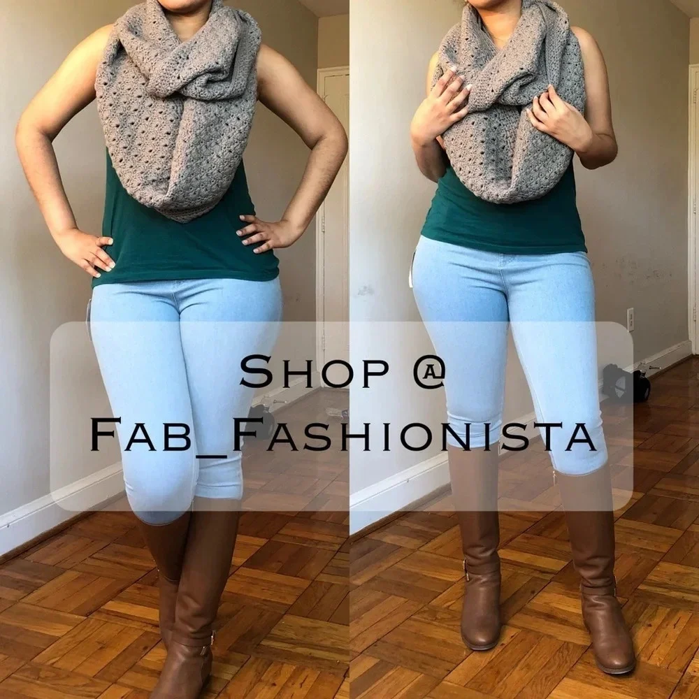 Knit thick long infinity scarf grey